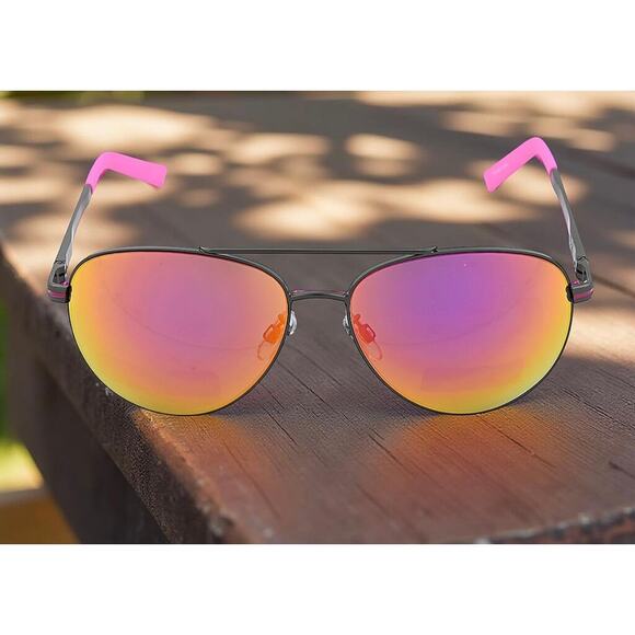 Adrienne Vittadini Aviator Sunglasses Gunmetal and Pink - Picture 2 of 5